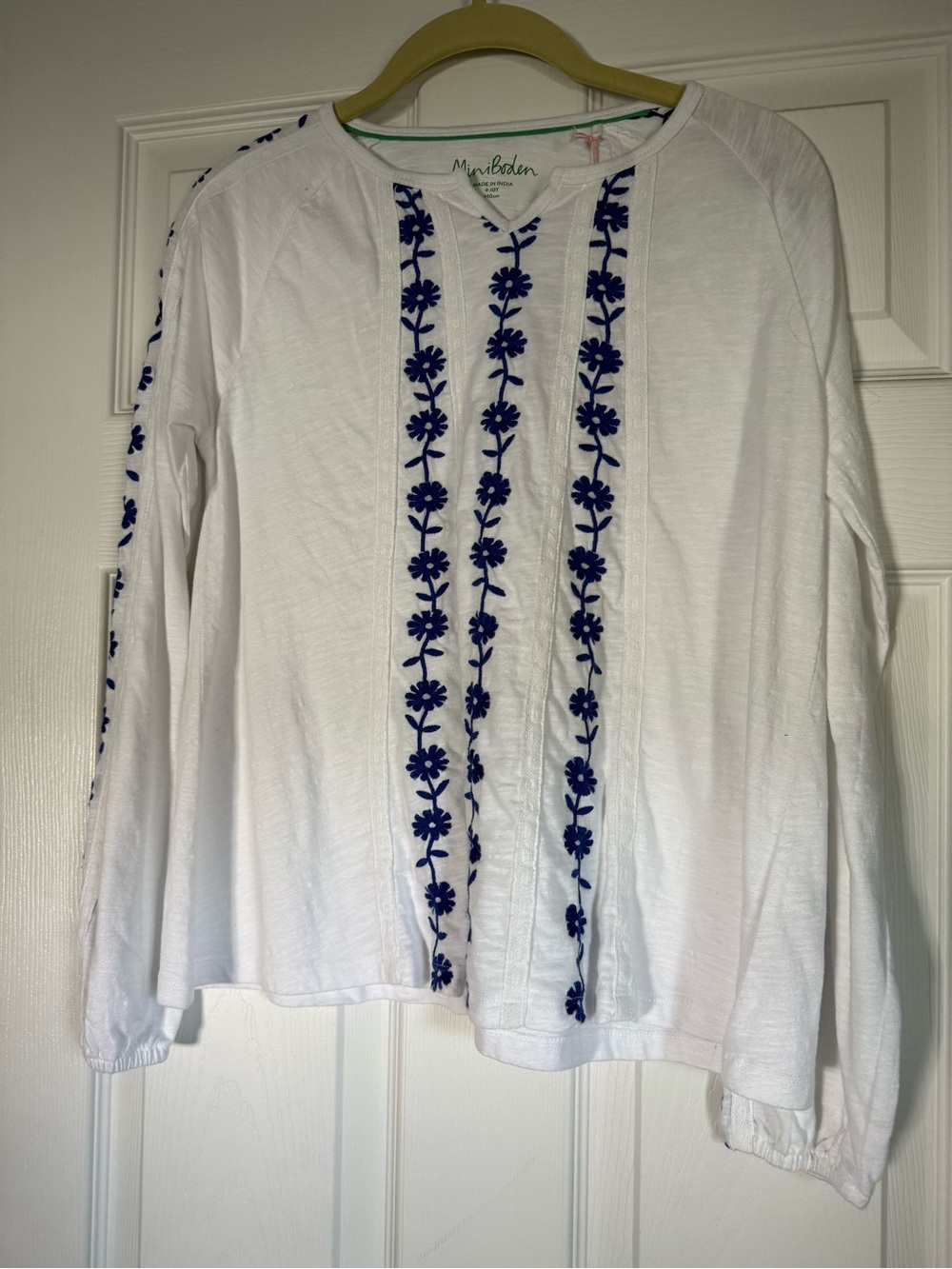 Mini Boden White Tunic with Blue Floral Embroidery